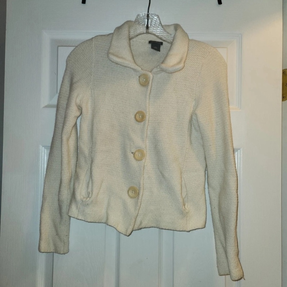 Ann Taylor Ivory Cardigan Sweater Jacket Size XS Button Down with Pockets